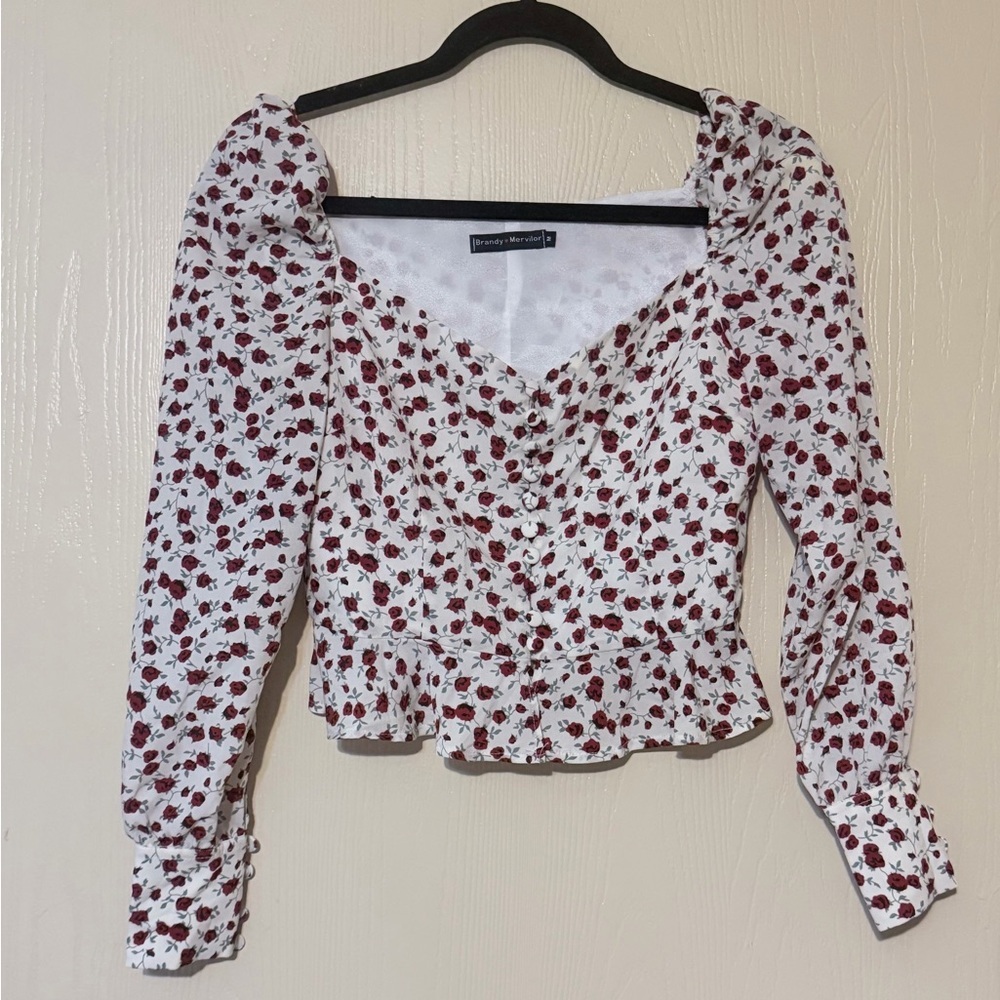 Brandy Melville Red and White Floral Blouse - Picture 2 of 8